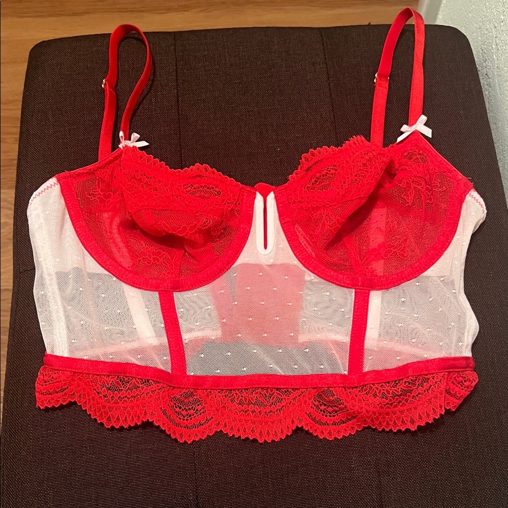 #1134**Auden Red and White Lace Bralette